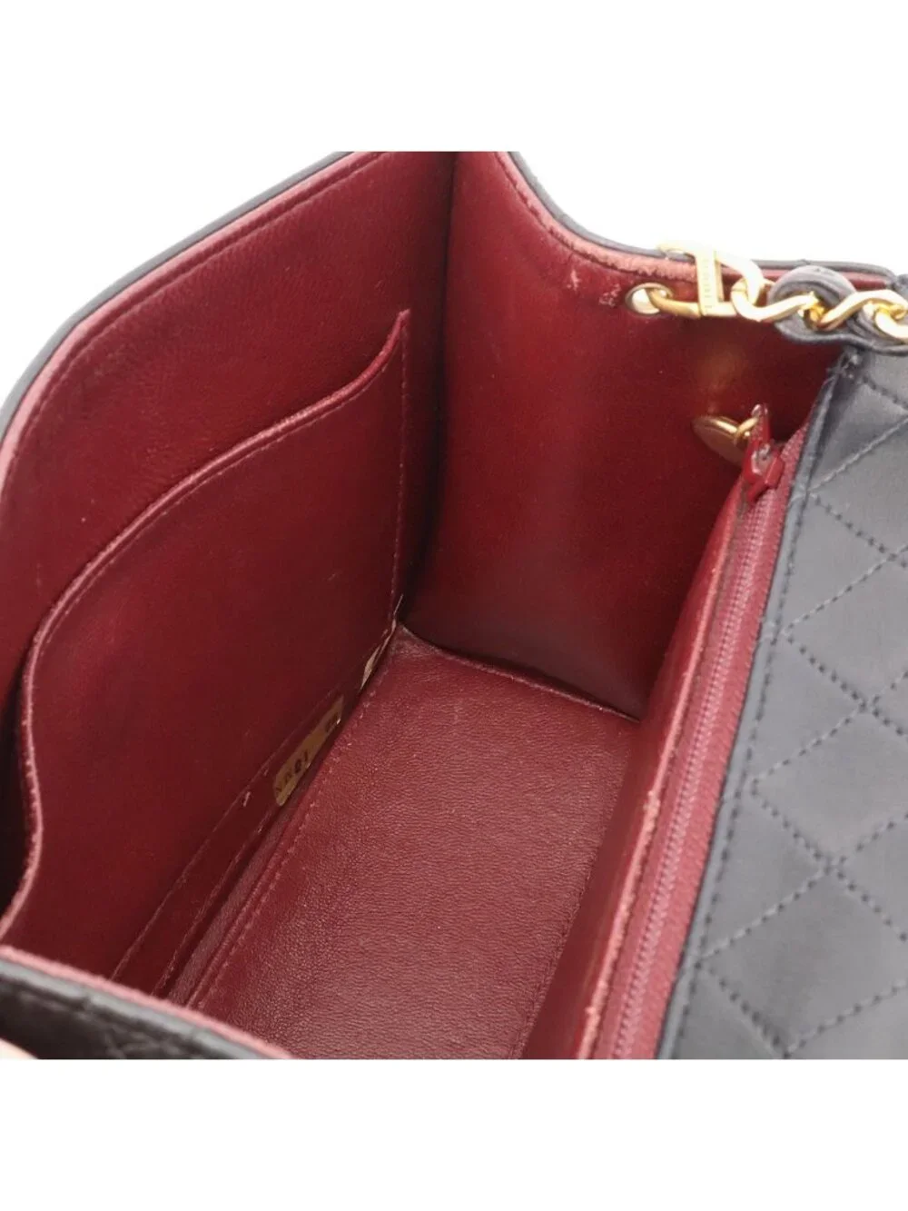 Chanel Quilted CC Logo Chain Shoulder Bag Pochette Leather Black Gold